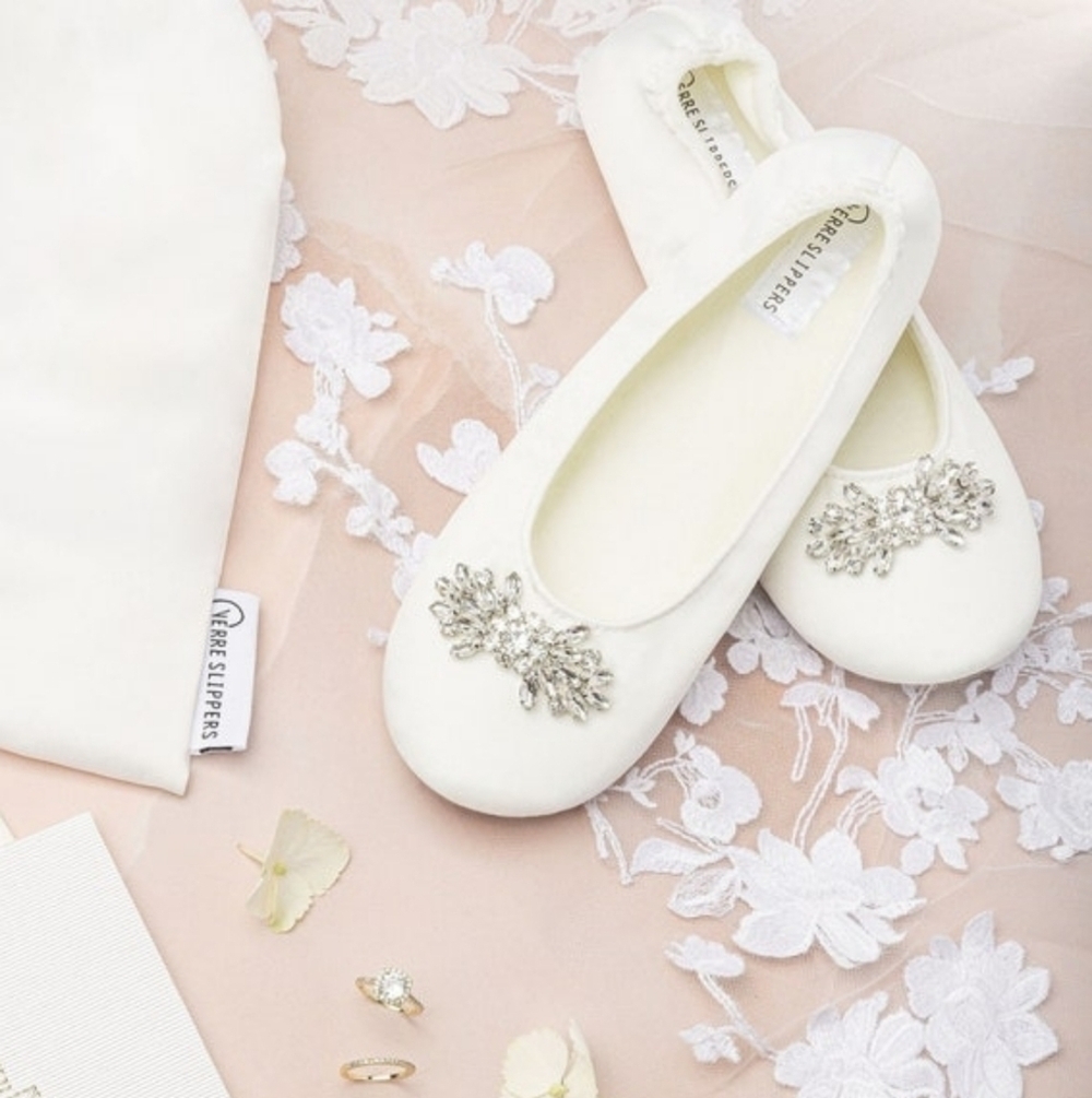 Verre wedding Bridal slippers White With Bow For Dancing size 6.5 7.5